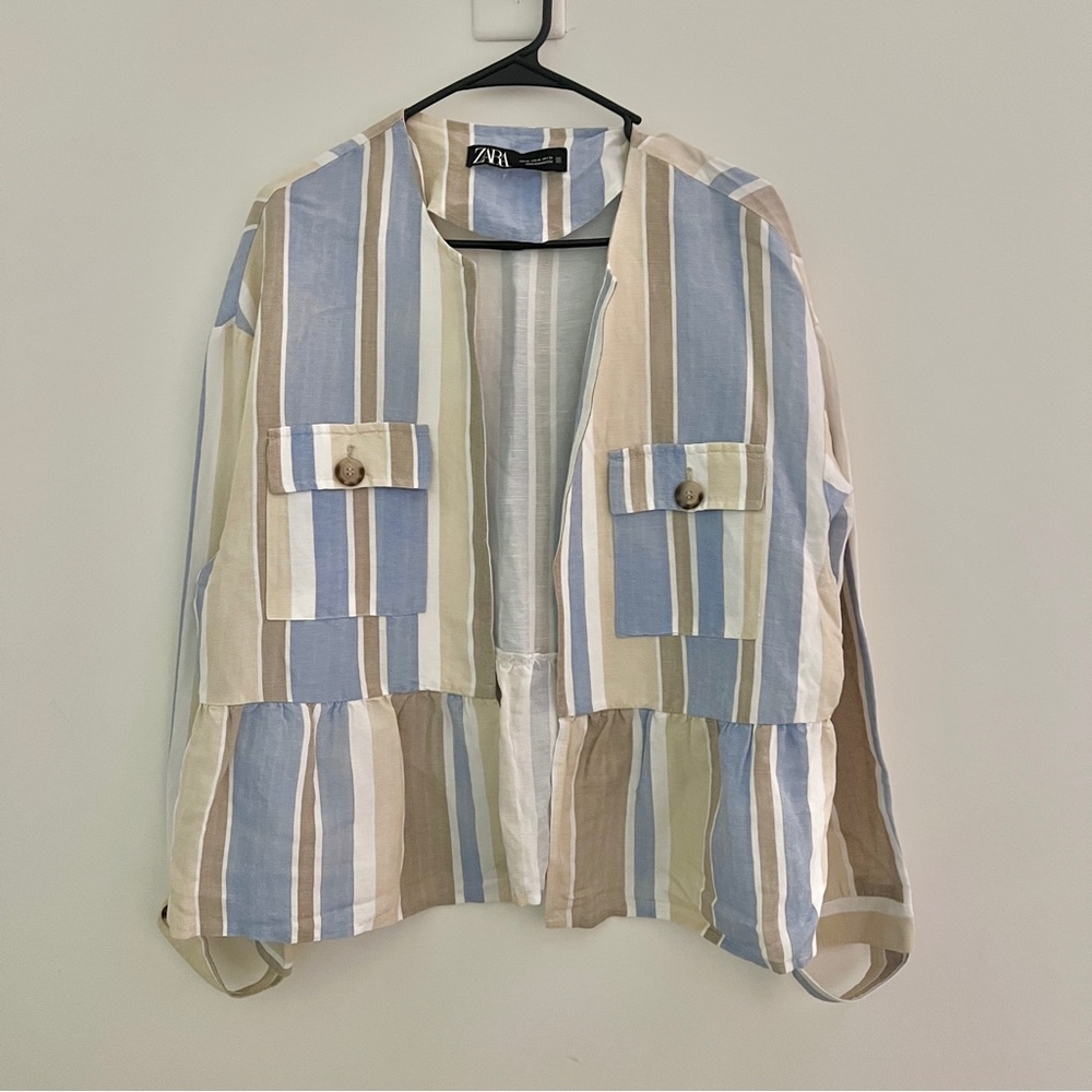 ZARA striped linen viscose top